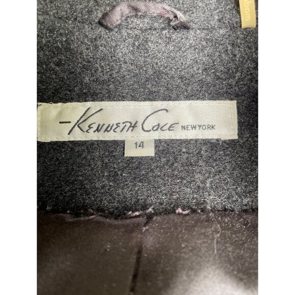 Kenneth Cole Wool Blend Charcoal Gray Belted Coat Size 14 Womens Long Button-Up - Picture 6 of 9